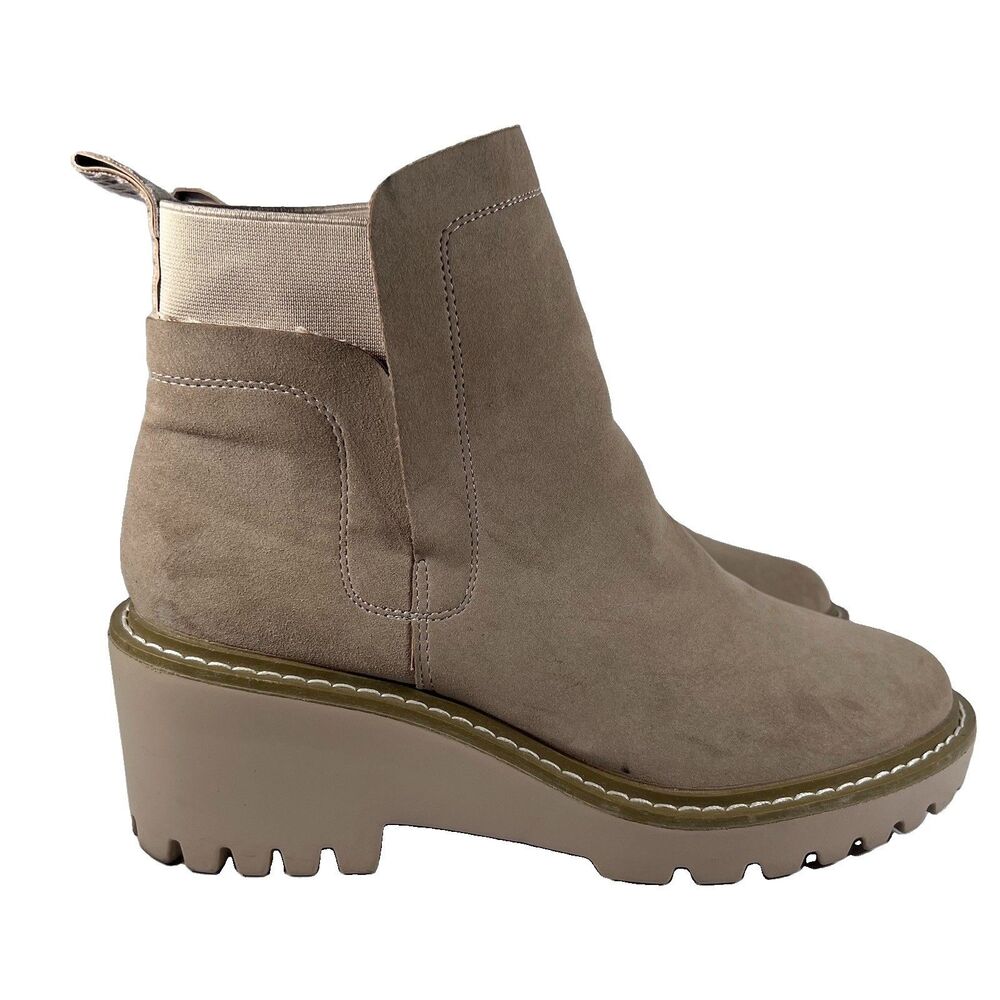 Nicole Miller Pocas Tan Wedge Lug Platform Chelsea Ankle Boots Women's Size 8.5